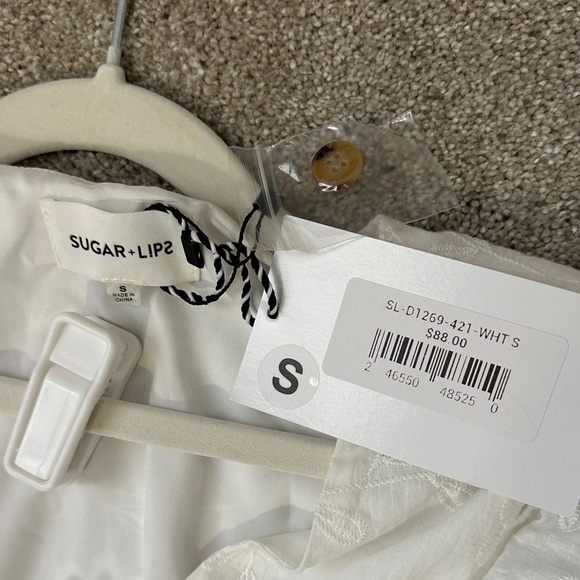 Sugarlips White Eyelet V-Neck Button Midi Dress - Picture 2 of 3